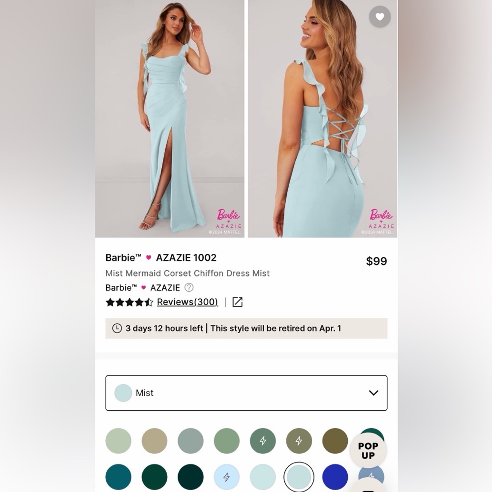Azazie Mist Blue Chiffon Corset Mermaid Dress